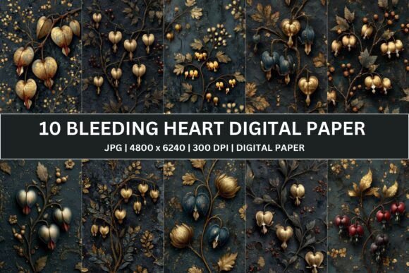 10 Ornate Gilded Heart Digital Paper: A Versatile Resource for Creative Professionals