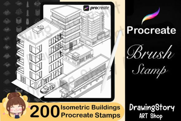 200 Procreate Isometric Buildings Stamps