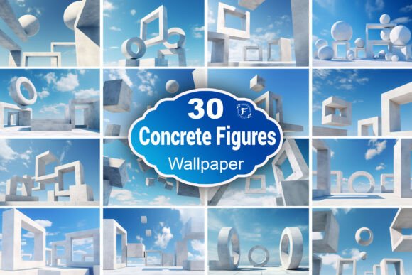 Concrete Geometric Figures Wallpaper and Modern Concrete Geometric Figures on Blue Sky Background – Abstract Architecture Art