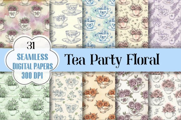 Tea Party Floral Seamless Pattern