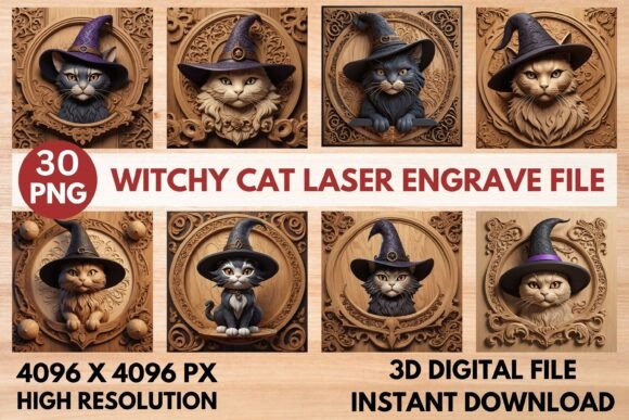 Witchy Cat Laser Engrave File: A Magical Addition to Your Creative Projects